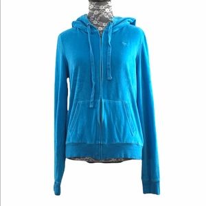 Pink Victoria's Secret Blue LOVE PINK Zip Up Hoodie Womens Large Cotton Blend